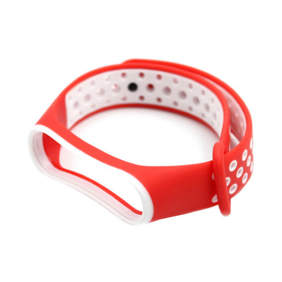 Ремешок силиконовый Mi Band 3/4 спорт красно-белый оптом по низким ценам!