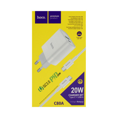 СЗУ Блок Hoco C80A + кабель Type-C Type-C белый оптом по низким ценам!