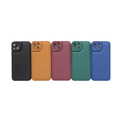 Чехол накладка под кожу цветная с защитой камеры iPhone 14 оптом по низким ценам!