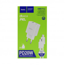 СЗУ Hoco C80A Plus PD20W+QC3.0  Type-C Lightning 1m белый