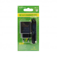 СЗУ Блок Borofone BA72A 3А 18W + кабель Type-C черный
