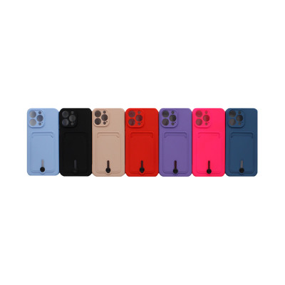 Чехол накладка iPhone 14 Pro Max с визитницей матовая цветная с кнопкой оптом по низким ценам!