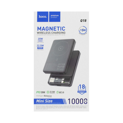 Внешний аккумулятор Hoco 10000 Q18 15W с беспроводной зарядкой Magsafe черный оптом по низким ценам!