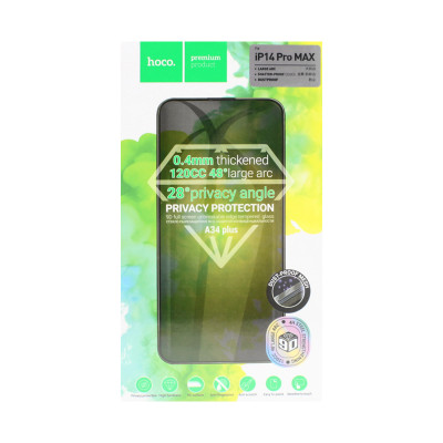 Защитное стекло Антишпион Hoco A34 Plus iPhone 14 Pro Max черный оптом по низким ценам!