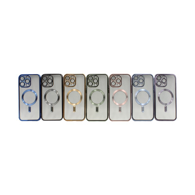 Чехол накладка iPhone 15 Pro Magsafe цветным кантом и защитой камеры оптом по низким ценам!
