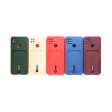 Чехол накладка Xiaomi Redmi 9C с визитницей матовая цветная с кнопкой