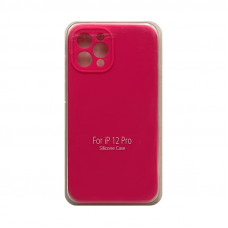 Чехол накладка Silicone Case (без лого) iPhone 12 Pro фуксия с защитой камеры