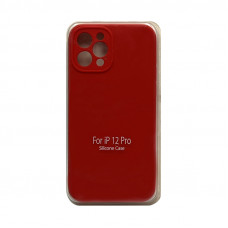 Чехол накладка Silicone Case (без лого) iPhone 12 Pro красный с защитой камеры