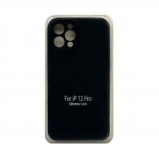 Чехол накладка Silicone Case (без лого) iPhone 12 Pro черный с защитой камеры