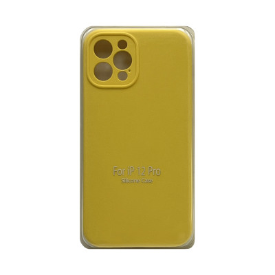 Чехол накладка Silicone Case (без лого) iPhone 12 Pro желтый с защитой камеры оптом по низким ценам!