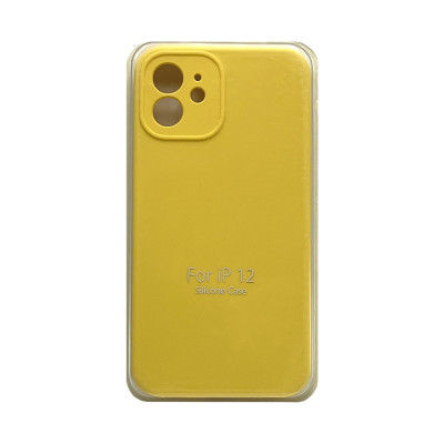 Чехол накладка Silicone Case (без лого) iPhone 12 желтый с защитой камеры оптом по низким ценам!