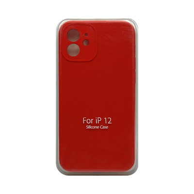 Чехол накладка Silicone Case (без лого) iPhone 12 красный с защитой камеры оптом по низким ценам!