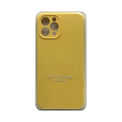 Чехол накладка Silicone Case (без лого) iPhone 12 6,7" желтый с защитой камеры оптом по низким ценам!