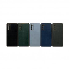 Чехол накладка Samsung S20 FE  карбон с золотым кантом