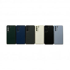 Чехол накладка Samsung S21 FE  карбон с золотым кантом