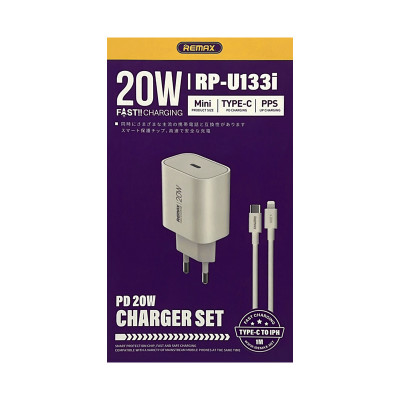 СЗУ Блок Remax PD20W RP-U133i + кабель Type-C Lightning белый оптом по низким ценам!