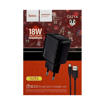 СЗУ USB Hoco CS21A 3.0 + кабель Type-C черный оптом по низким ценам!