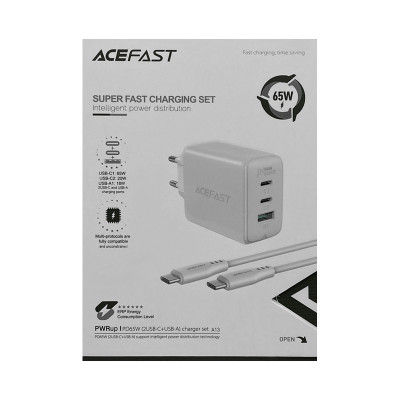 СЗУ Блок ACEFAST A13 65W + кабель Type-C Type-C 1m белый оптом по низким ценам!