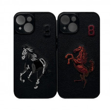 Чехол накладка iPhone 15 Fashion под кожу с вышивкой