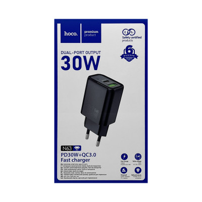 СЗУ Блок Hoco N63 30W+QC3.0 Type-C+USB черный оптом по низким ценам!