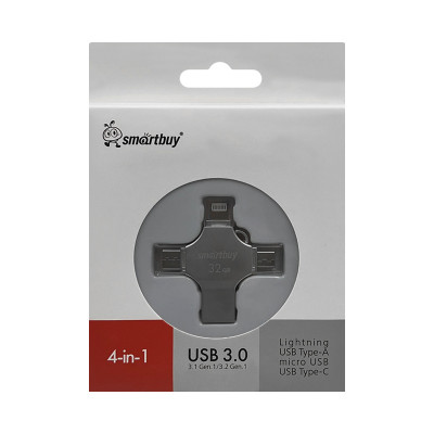 USB 3.0 32GB Smartbuy MC15 серебро 4 в1 Lightning/Type-C/Micro/Type-A оптом по низким ценам!