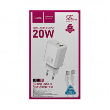 СЗУ Блок Hoco N61 PD20W + кабель Type-C на Type-C белый