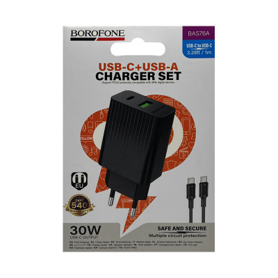 СЗУ Блок Borofone BAS76A + кабель Type-C Type-C 1m черный оптом по низким ценам!