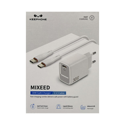 СЗУ Блок KEEPHONE MIXEED KP-EB007 30W + кабель Type-C Type-C белый оптом по низким ценам!