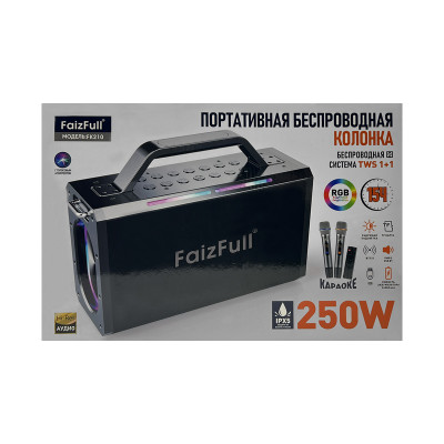 Колонка беспроводная FaizFull FK210 250W с 2-мя микрофонами оптом по низким ценам!