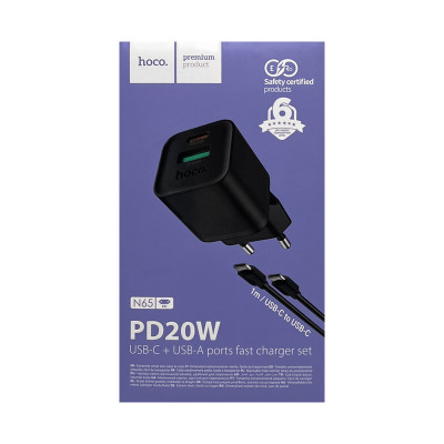 СЗУ Блок Hoco N65 PD20W + кабель Type-C Type-C 1m черный оптом по низким ценам!