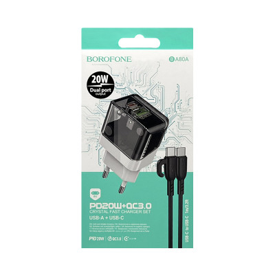 СЗУ Блок Borofone BA80A PD20W + кабель Type-C Type-C черный оптом по низким ценам!