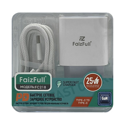 СЗУ Блок FaizFull FC218 PD25W + кабель Type-C Type-C белый оптом по низким ценам!