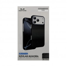 Чехол накладка iPhone 17 Pro KEEPHONE KEVLAR AURORA черная с зеленой полоской