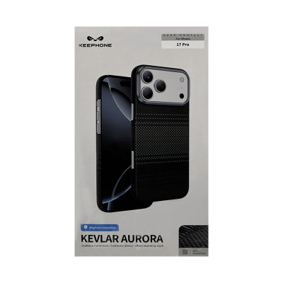 Чехол накладка iPhone 17 Pro KEEPHONE KEVLAR AURORA черная с зеленой полоской оптом по низким ценам!