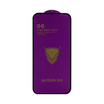 Защитное стекло OG iPhone 15/16 черный техпак оптом по низким ценам!