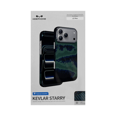 Чехол накладка iPhone 17 Pro KEEPHONE KEVLAR STARRY черно-зеленный оптом по низким ценам!