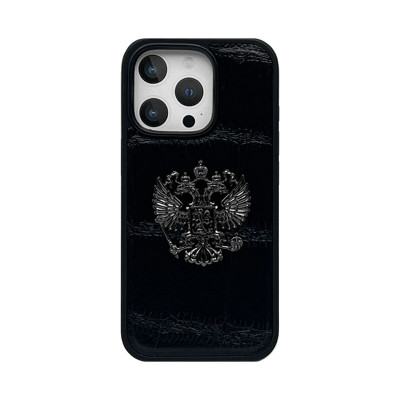 Чехол накладка iPhone 16 Pro Max под кожу с гербом оптом по низким ценам!