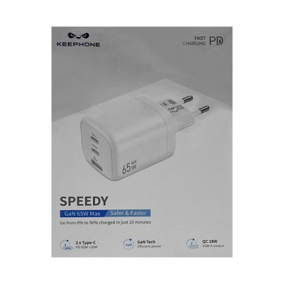 СЗУ Блок Keephone SPEEDY GAN 65W 2Type-C/USB белый оптом по низким ценам!