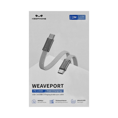 Кабель Type-C на Type-C Keephone WEAVEPORT 100W 2M титан оптом по низким ценам!
