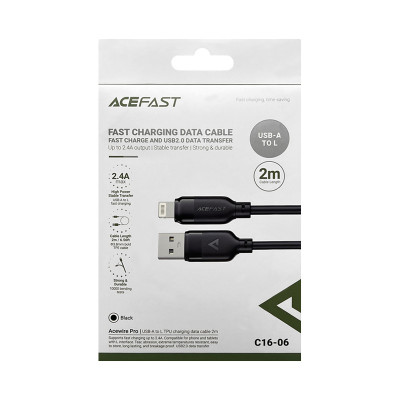 Кабель Lightning Acefast C16-06 2.4A 2M черный оптом по низким ценам!
