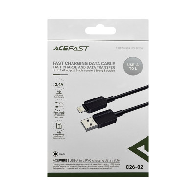 Кабель Lightning Acefast C26-02 2.4A 1.2M черный оптом по низким ценам!