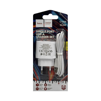 СЗУ USB Hoco C109A 10.5 + кабель Type-C белый оптом по низким ценам!