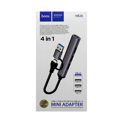 HUB Type-C на 4 USB Hoco HB26 с переходником USB оптом по низким ценам!