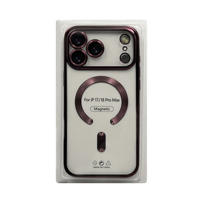 Чехол накладка iPhone 17 Pro Max/18 Pro Max Magsafe цветным кантом и защитой камеры фиолетовый оптом по низким ценам!