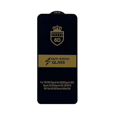 Защитное стекло 6D Anti-static Techno HOT 50 5G черный техпак оптом по низким ценам!