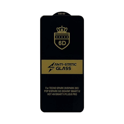 Защитное стекло 6D Anti-static Techno SPARK GO 2024 черный техпак оптом по низким ценам!