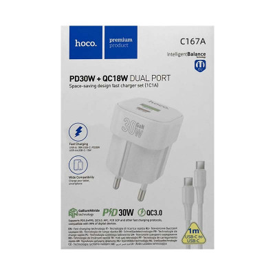 СЗУ Блок Hoco C167A PD30W + кабель Type-C Type-C белый оптом по низким ценам!