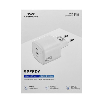 СЗУ Блок Keephone SPEEDY GAN 45W 2Type-C белый оптом по низким ценам!