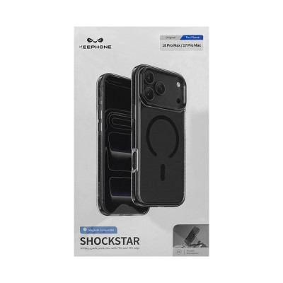 Чехол накладка iPhone 17 Pro Max/18 Pro Max KEEPHONE SHOCKSTAR Magsafe прозрачный черный кант оптом по низким ценам!