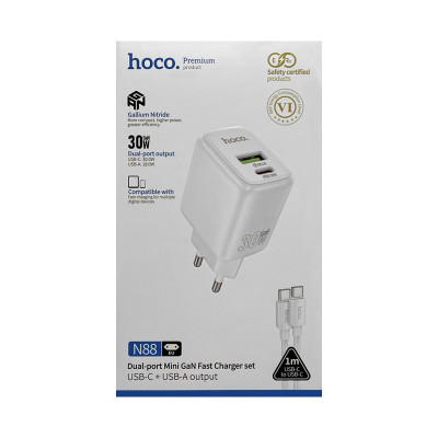 СЗУ Блок Hoco N88 PD30W + кабель Type-C Type-C 1m белый оптом по низким ценам!